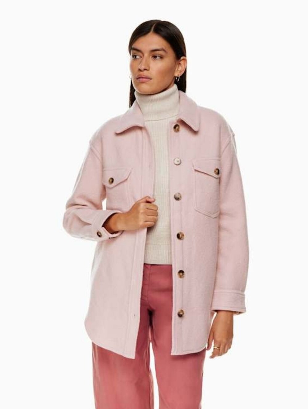 Aritzia Wilfred Free 100% Merino Wool Shacket Jacket | XS | Blush Pink